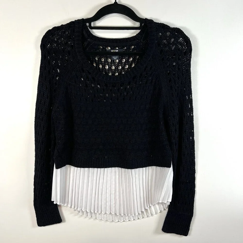 Anthropologie Maeve sweater‎ women's Medium blue white open fisherman knit work